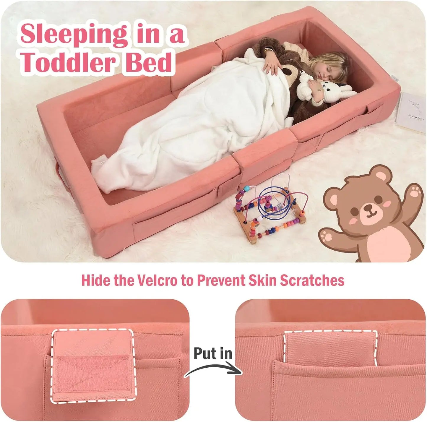 Portable, foldable foam floor mat bed, suitable for children ages 1โ4; no assembly required; machine-washable cover
