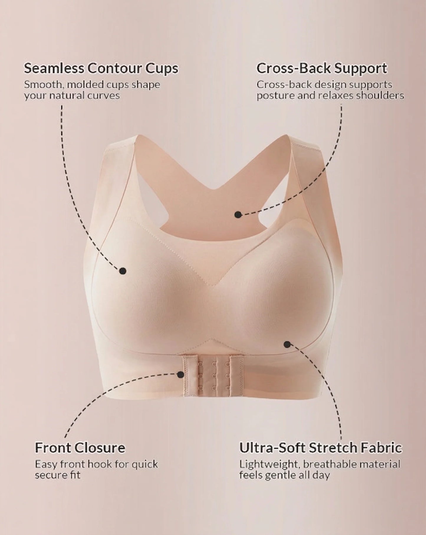 Front Closure Cross-Back Wireless Posture Bra