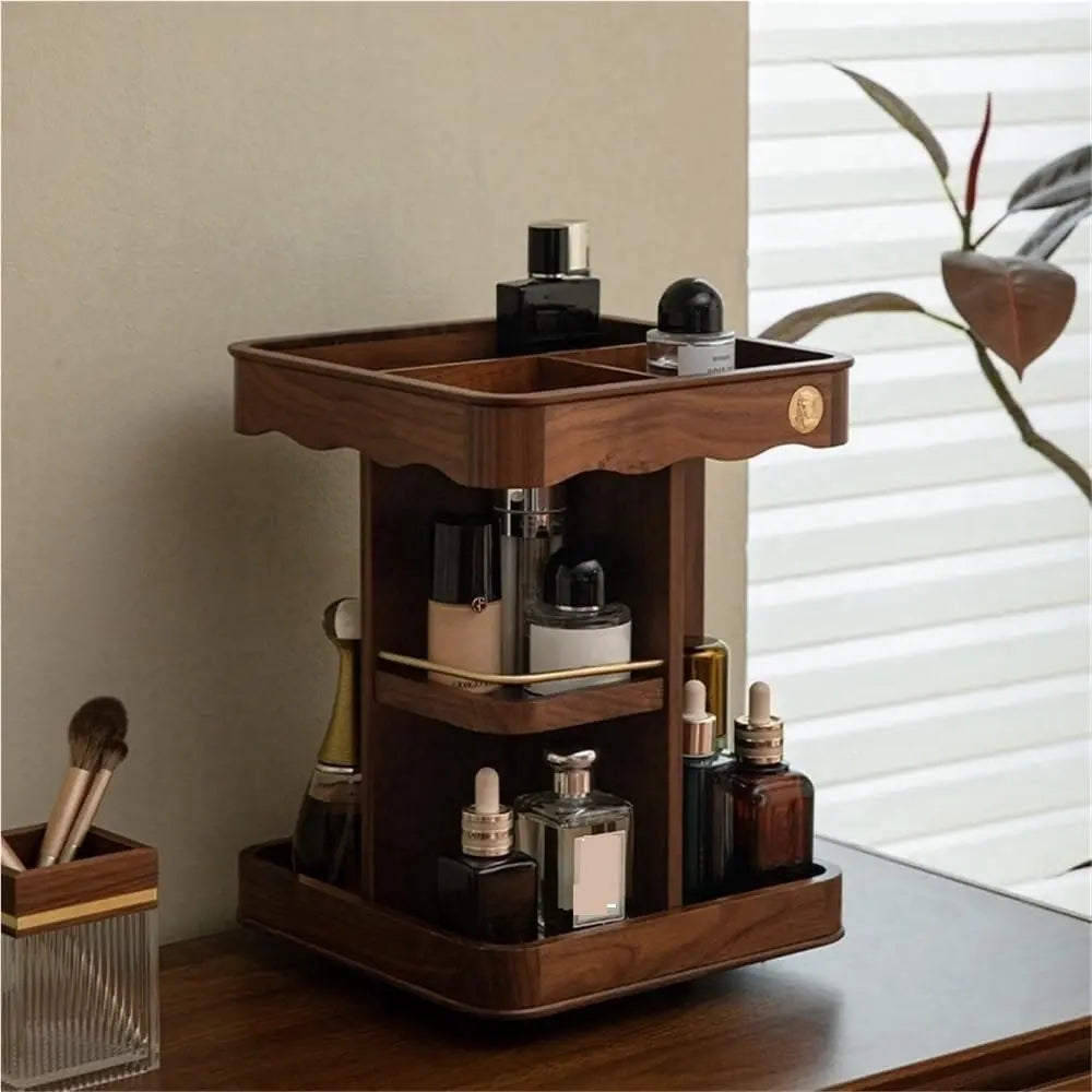 Rotating Bamboo Makeup Organizer