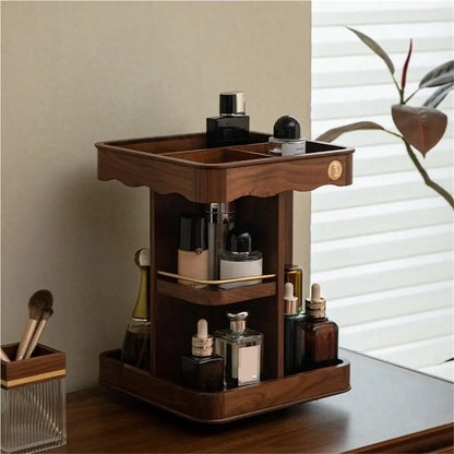 Rotating Bamboo Makeup Organizer