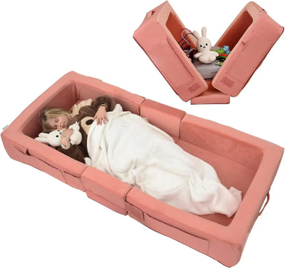 Portable, foldable foam floor mat bed, suitable for children ages 1–4; no assembly required; machine-washable cover