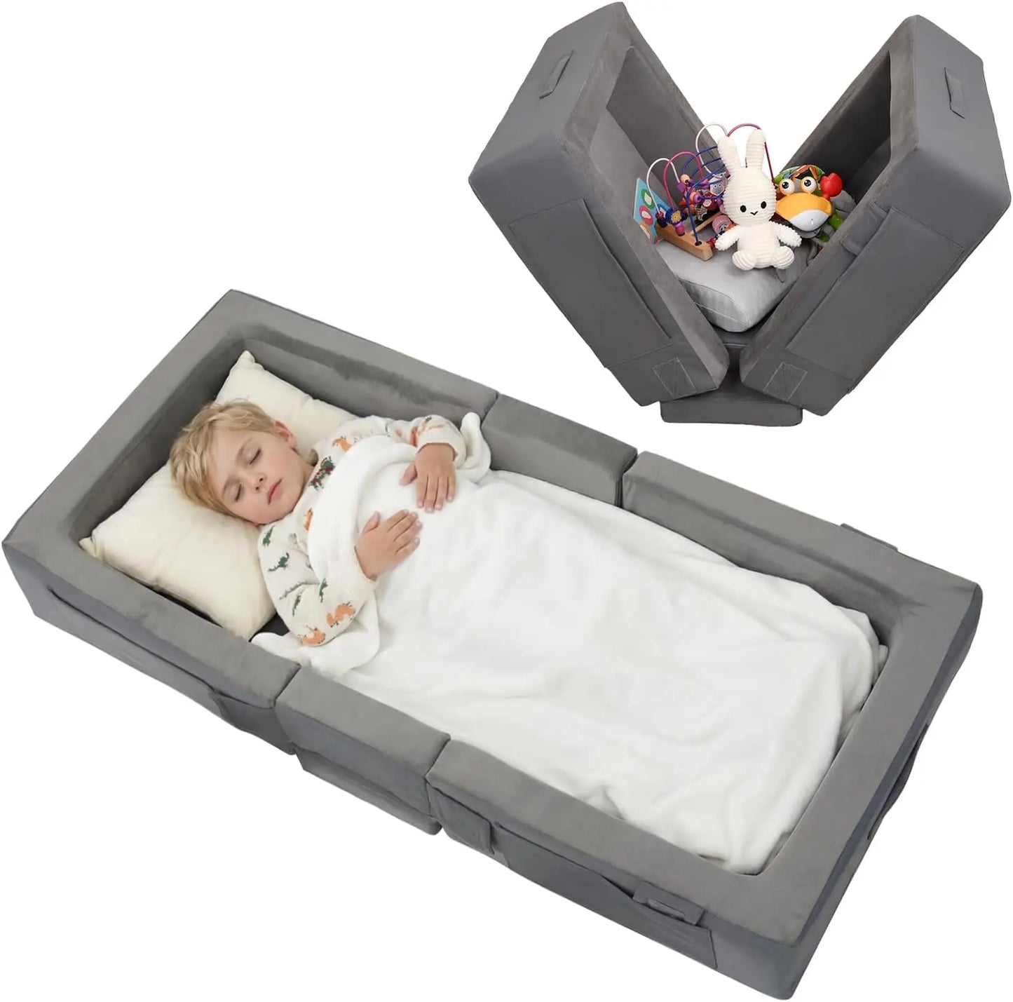 Portable, foldable foam floor mat bed, suitable for children ages 1–4; no assembly required; machine-washable cover