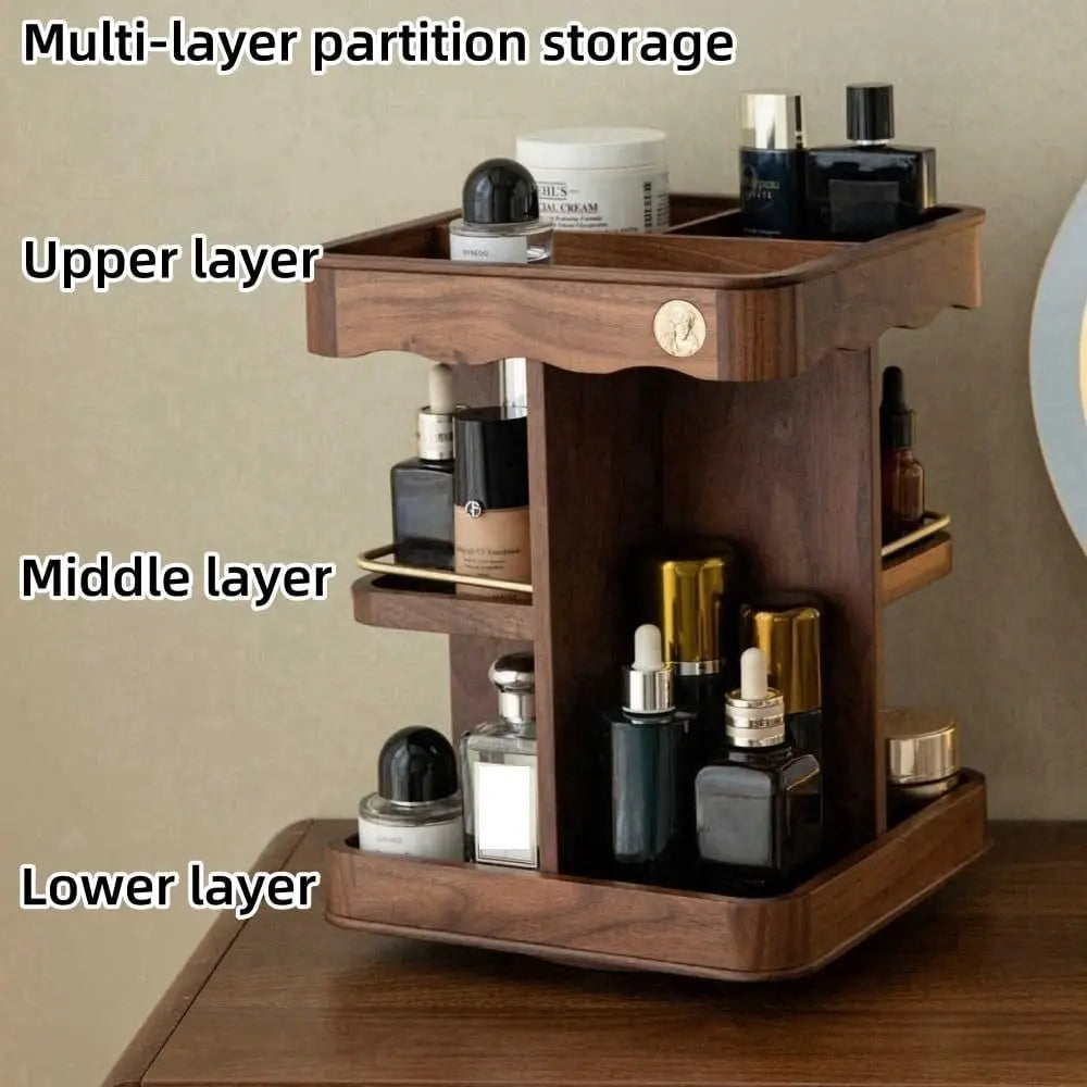 Rotating Bamboo Makeup Organizer
