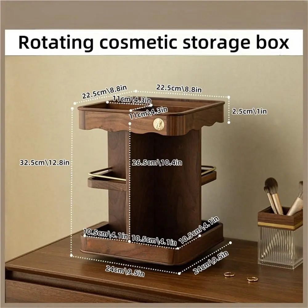 Rotating Bamboo Makeup Organizer