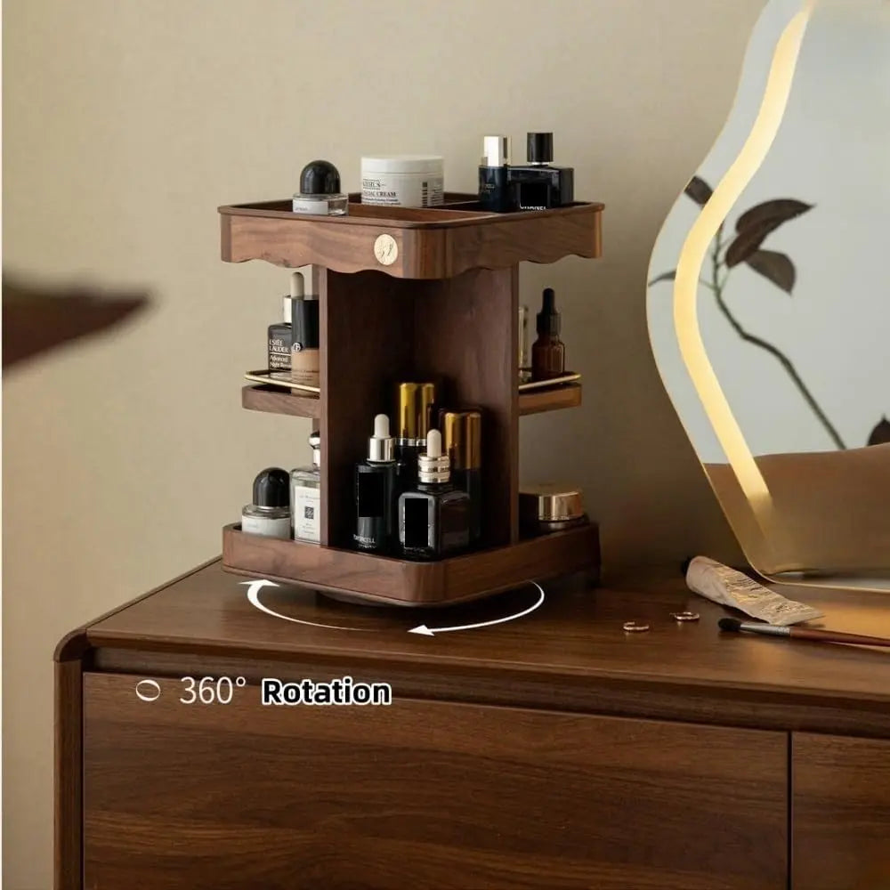 Rotating Bamboo Makeup Organizer