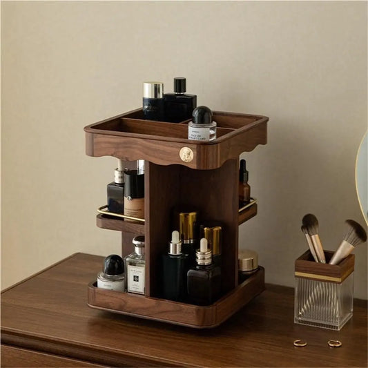 Rotating Bamboo Makeup Organizer