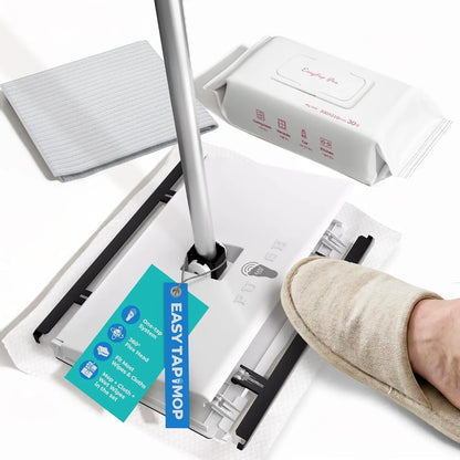 Hands-Free Flat Mop and Sweeper — Foot-Operated Locking System