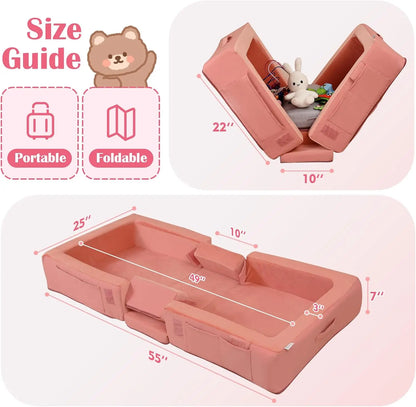 Portable, foldable foam floor mat bed, suitable for children ages 1–4; no assembly required; machine-washable cover