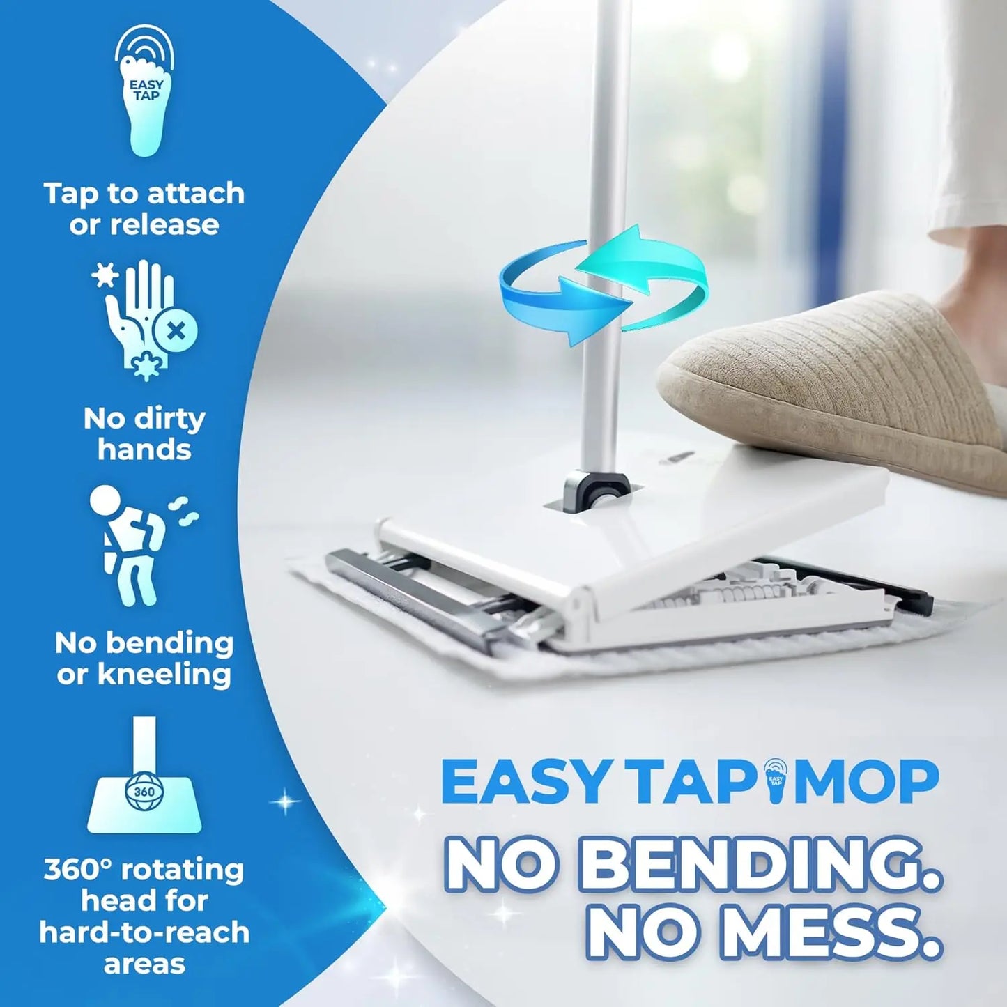 Hands-Free Flat Mop and Sweeper — Foot-Operated Locking System