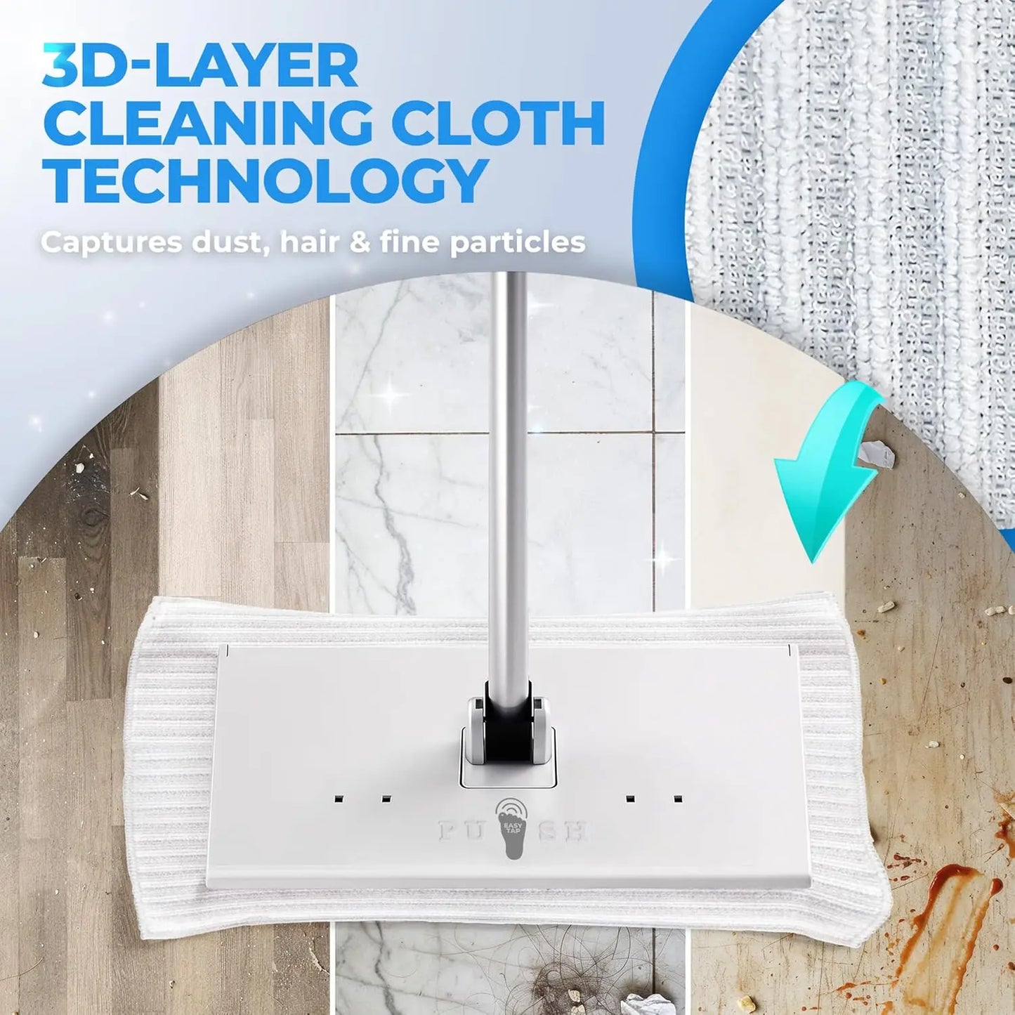 Hands-Free Flat Mop and Sweeper — Foot-Operated Locking System