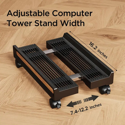 Adjustable PC Tower Stand w/ Wheels, Ventilated, Lockable Casters, 100LB Capacity