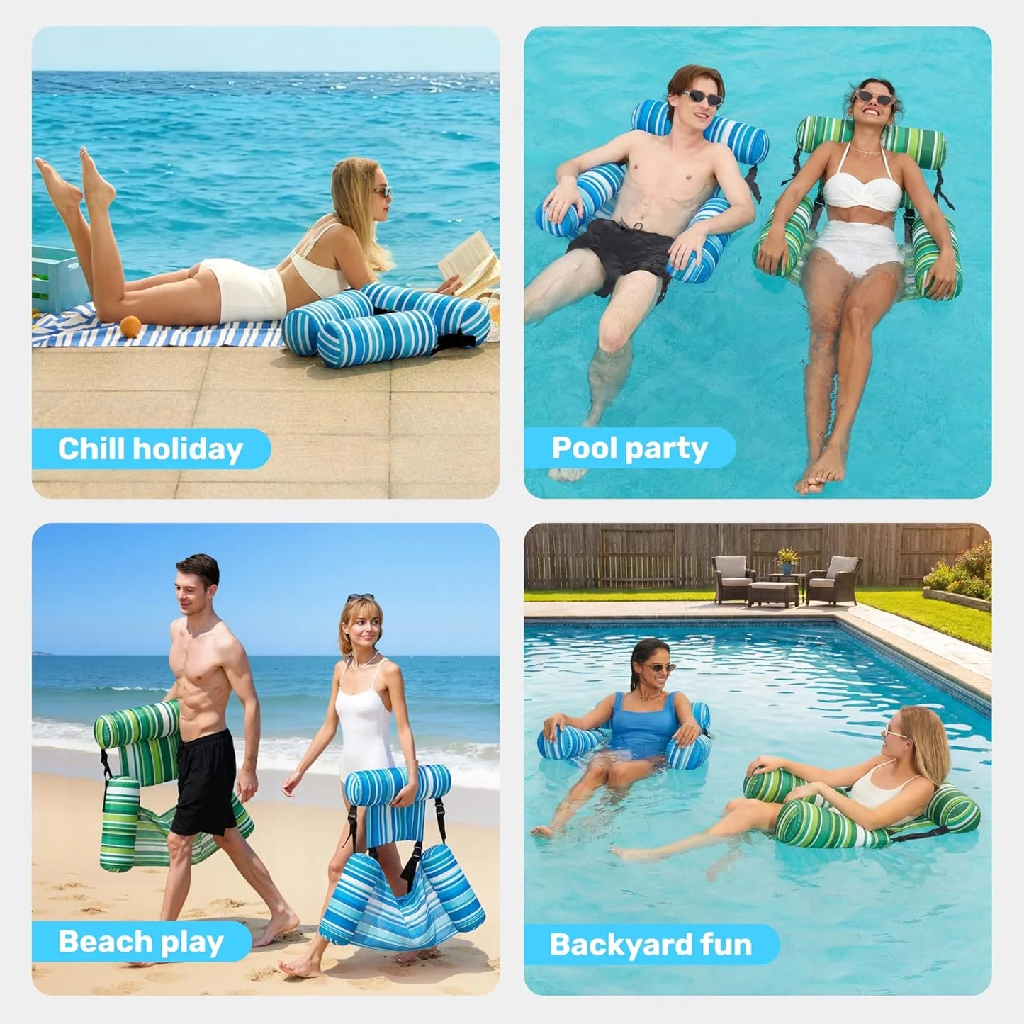 2-Pack Inflatable Pool Chairs - Premium Fabric & Cool Mesh 🌊☀️