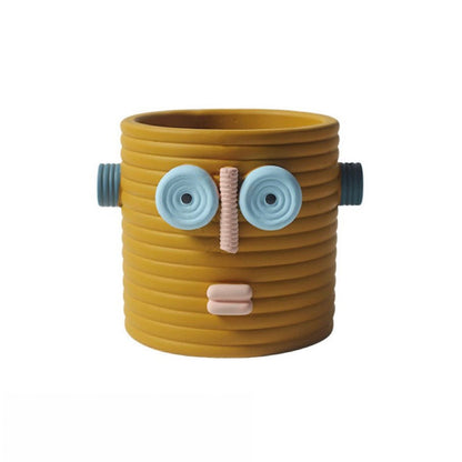 Dummy Robot Plant Flower Pot, Handmade Indoor / Outdoor Whimsical Ceramic Pots