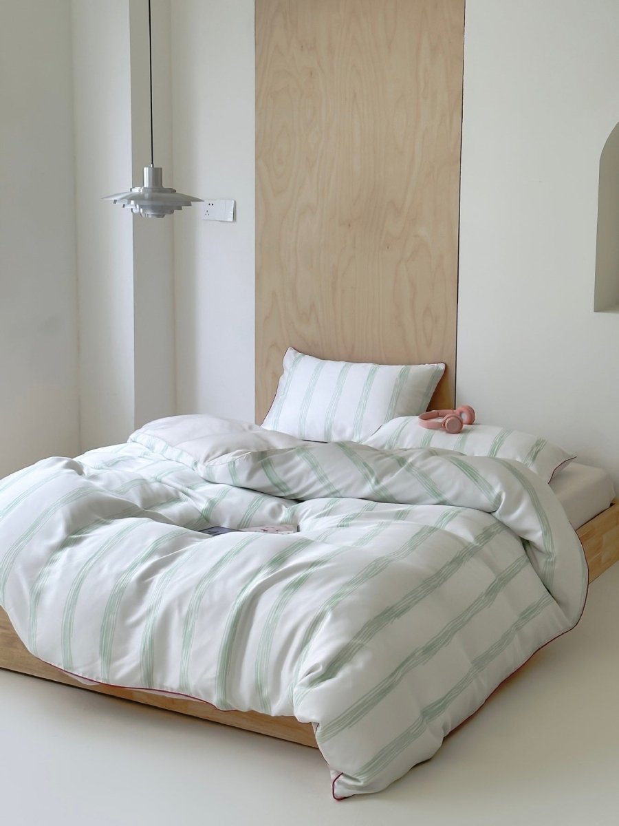 Elegant Coastal Pastel Stripe Silky Smooth Tencel Lyocell Duvet Cover Set -  Queen Size