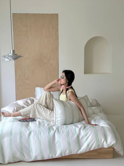 Elegant Coastal Pastel Stripe Silky Smooth Tencel Lyocell Duvet Cover Set -  Queen Size