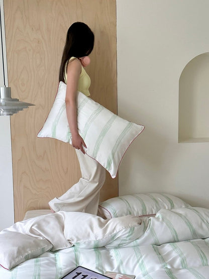 Elegant Coastal Pastel Stripe Silky Smooth Tencel Lyocell Duvet Cover Set -  Queen Size