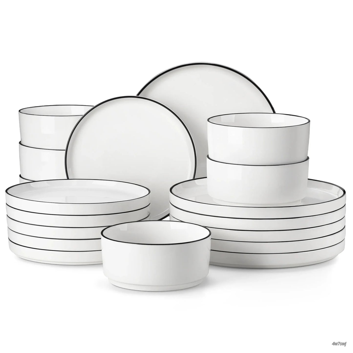 Porcelain Dinnerware Set for 4/6, Modern Plates and Bowls Set, Chip & Scratch Resistant Dishware, Microwave & Dishwasher Safe, Elegant Kitchen Dining Set, LEAH Series