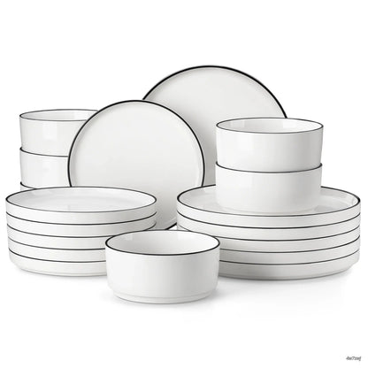 Porcelain Dinnerware Set for 4/6, Modern Plates and Bowls Set, Chip & Scratch Resistant Dishware, Microwave & Dishwasher Safe, Elegant Kitchen Dining Set, LEAH Series