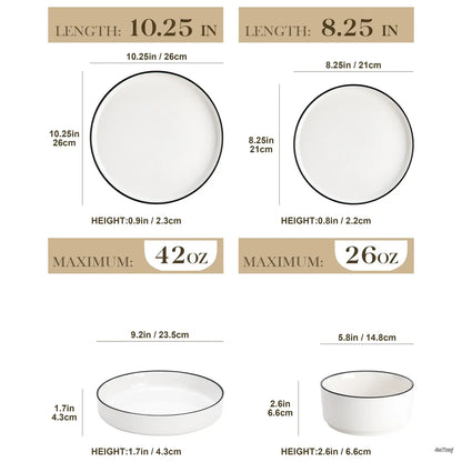 Porcelain Dinnerware Set for 4/6, Modern Plates and Bowls Set, Chip & Scratch Resistant Dishware, Microwave & Dishwasher Safe, Elegant Kitchen Dining Set, LEAH Series