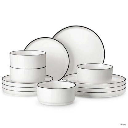 Porcelain Dinnerware Set for 4/6, Modern Plates and Bowls Set, Chip & Scratch Resistant Dishware, Microwave & Dishwasher Safe, Elegant Kitchen Dining Set, LEAH Series
